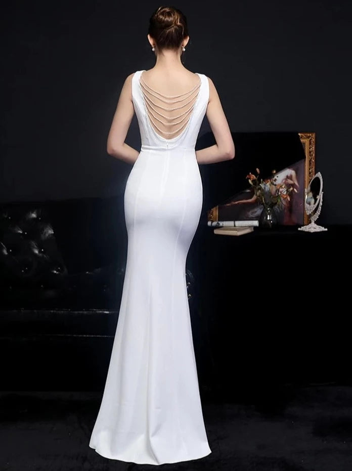 Rafaela - Sukienka elegancka z odkrytymi ramionami ecru - obrazek 3